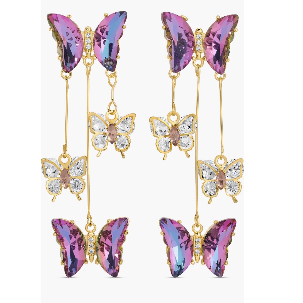 Eye Candy Crystal Butterfly Drop Earrings New In Box 35$